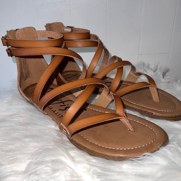 Blowfish Shoes - Blowfish Malibu Tan Strappy Boho Leather Wrap Gladiator Sandals Size 8